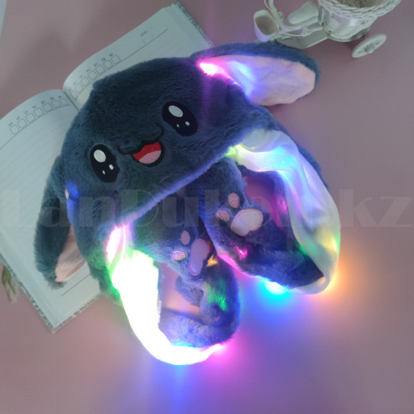 Шапка Пикачу светящаяся с поднимающимися двигающимися ушками LED новогодняя Пикачу, Заяц, Зайчик Серая