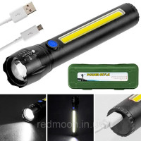 Ліхтар ручний 2в1 акумуляторний з USB, ZOOM і бічним світлом, BL-C63 + Кейс/ Потужний ліхтарик