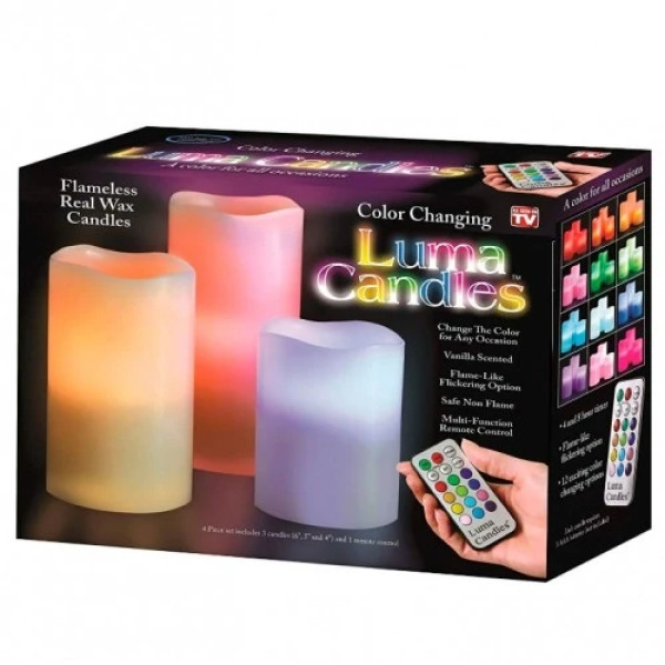 Светодиодный Ночник Набор свечей LED светильник 3 свечи 12 цветов Luma Candles Color Changing с пультом
