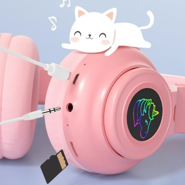 Беспроводные детские наушники CAT STN-27 с кошачьими ушками с подсветкой MP3 MicroSD