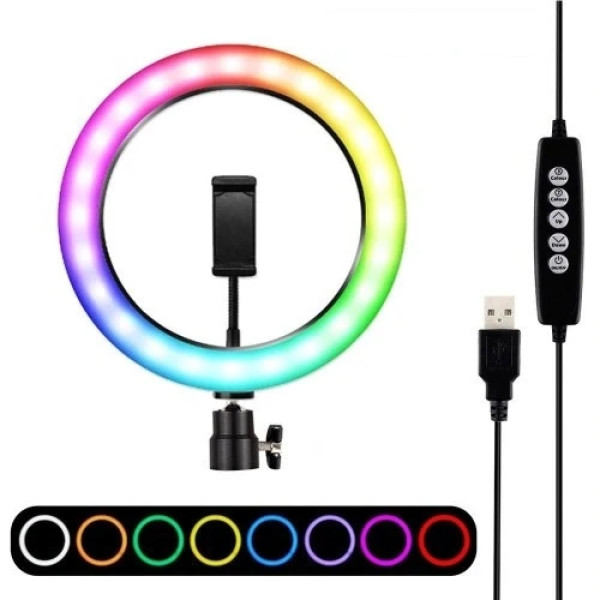Кольцевая LED лампа диаметром 33 см RGB MJ, штативом 2 метра лампа для селфи