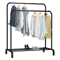Подвійна підлогова стійка для одягу та взуття Double floor Hanger вішалка для одягу чорна