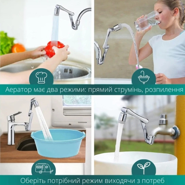 Насадка аэратор на кран для экономии воды Faucet Splash Head с поворотом на 1080° и двумя режимами металл