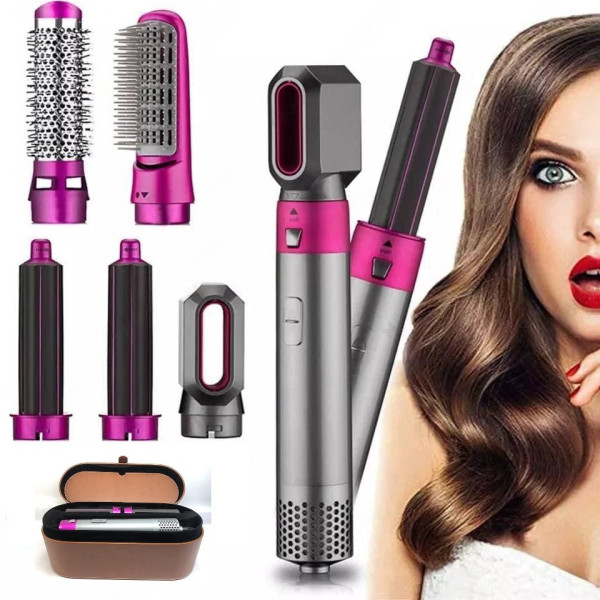 Стайлер для волос 5в1 Hot Air Styler с насадками, воздушный фен-щетка для сушки и укладки волос с чехлом