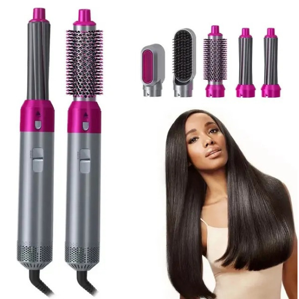 Стайлер для волос 5в1 Hot Air Styler с насадками, воздушный фен-щетка для сушки и укладки волос с чехлом