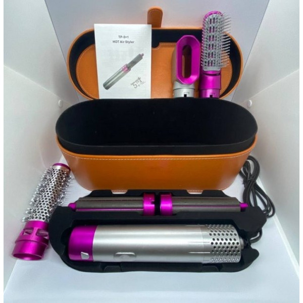 Стайлер для волос 5в1 Hot Air Styler с насадками, воздушный фен-щетка для сушки и укладки волос с чехлом