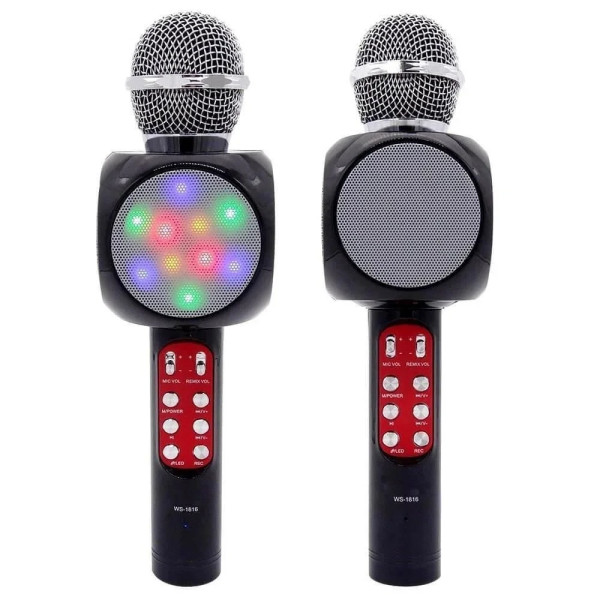 Мікрофон караоке WSTER WS-1816 — бездротовий Bluetooth-мікрофон зі cвітмузикою слотом USB і FM тюнером