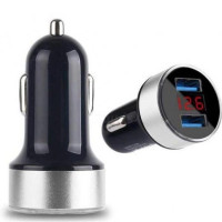 Автомобільний зарядний адаптер HZ AG HC6 з 2 USB портами та екраном, чорний