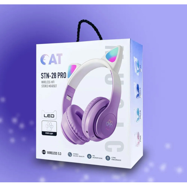 Детские Bluetooth наушники с кошачьими ушками STN-28 PRO беспроводные, с подсветкой