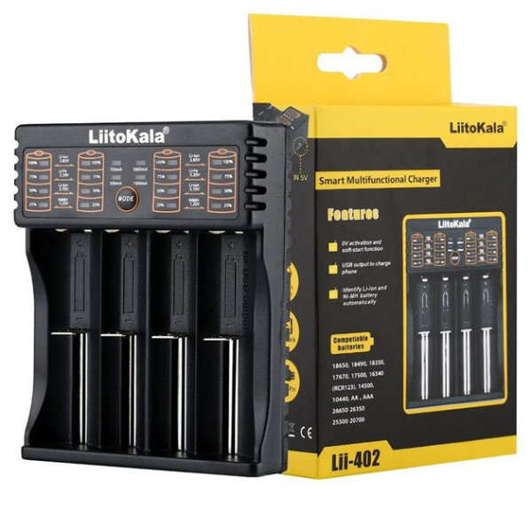 Універсальний зарядний пристрій LiitoKala Lii-402 для 18650, Ni-MH/Cd + PowerBank, AA, AAA Li-Ion, LiFePO4