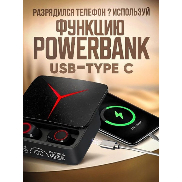 Бездротові навушники TWS M90 Pro із зарядним кейсом павер банком вакуумні bluetooth 5.3 з RGB LED-підсвіткою