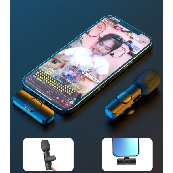 Бездротовий петличний мікрофон K9 Wireless Lavalier Microphone перехідниками з адаптером Lightning TypeC