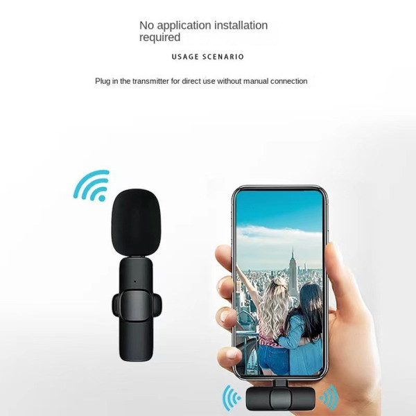 Комплект петличных микрофоном K9+  Wireless Lavalier Microphone с переходниками Lightning Type-C Черный