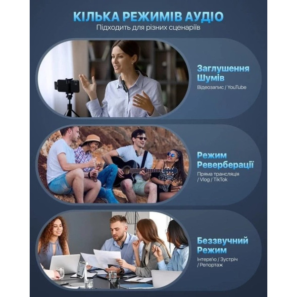 Комплект петличных микрофоном K9+  Wireless Lavalier Microphone с переходниками Lightning Type-C Черный