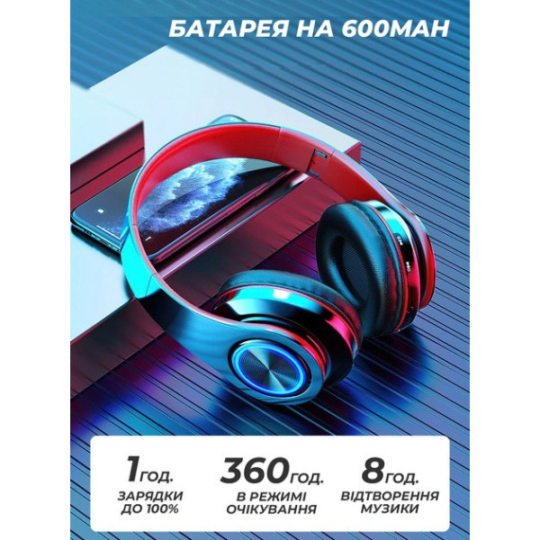 Бездротові навушники B39 з підсвіткою RGB з мікрофоном Bluetooth гарнітура Black/White