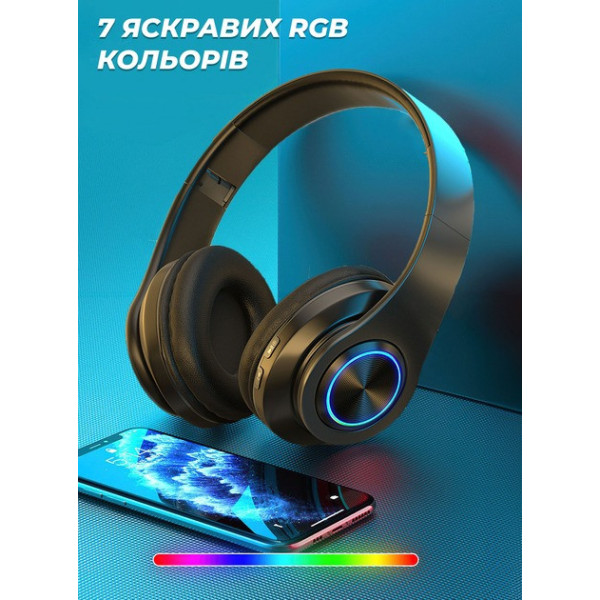 Бездротові навушники B39 з підсвіткою RGB з мікрофоном Bluetooth гарнітура Black/White