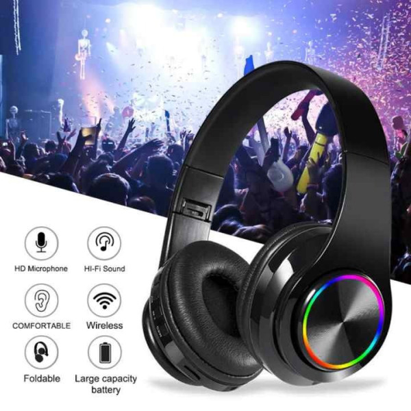 Бездротові навушники B39 з підсвіткою RGB з мікрофоном Bluetooth гарнітура Black/White