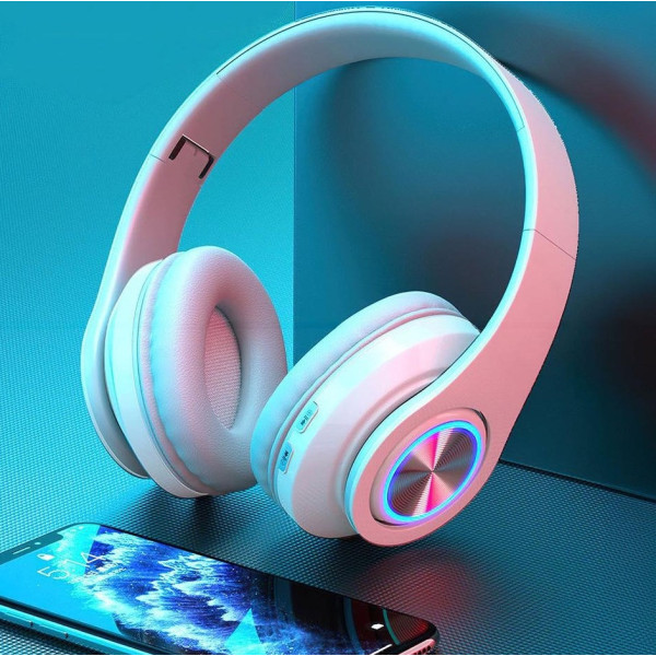 Бездротові навушники B39 з підсвіткою RGB з мікрофоном Bluetooth гарнітура Black/White