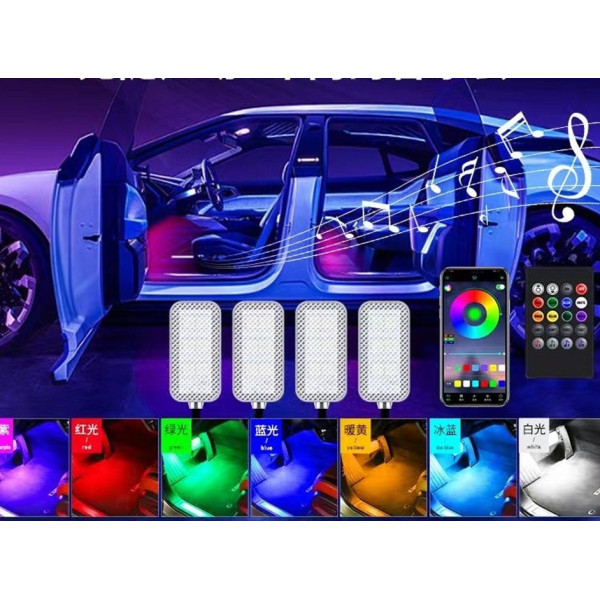 Світлодіодна підсвітка салону авто RGB-підсвітка ніг в авто 4 шт., USB Bluetooth-застосунок APP