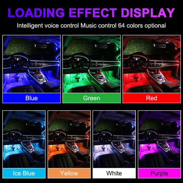 Світлодіодна підсвітка салону авто RGB-підсвітка ніг в авто 4 шт., USB Bluetooth-застосунок APP