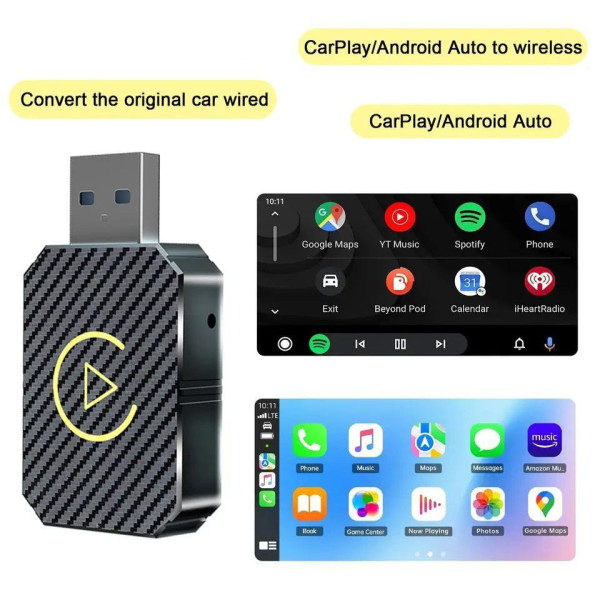 Бездротовий Адаптер для автомобіля для CarPlay і Android Auto Usb Bluethooth Чорний