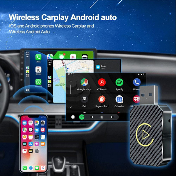 Бездротовий Адаптер для автомобіля для CarPlay і Android Auto Usb Bluethooth Чорний