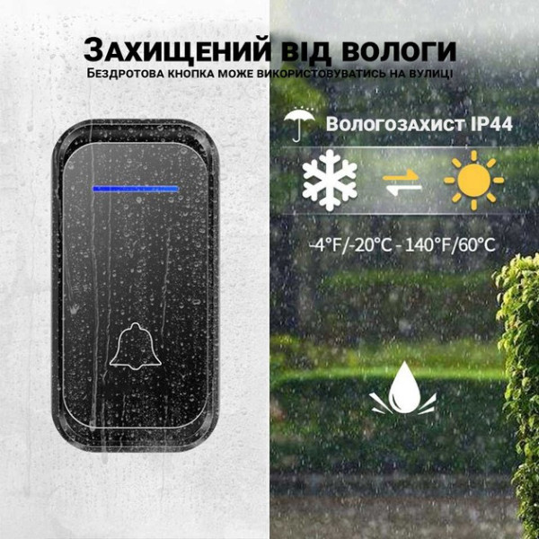 Комплект беспроводного дверного звонка 38 мелодий приемником от сети WDB-02-2 Black/White