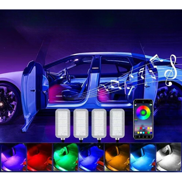 Світлодіодна підсвітка салону авто RGB-підсвітка ніг в авто 4 шт., USB Bluetooth-застосунок APP