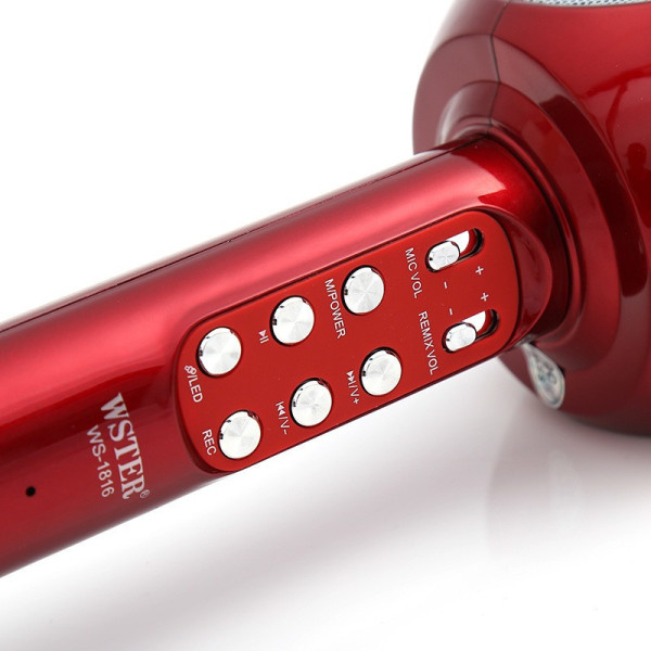 Мікрофон караоке WSTER WS-1816 — бездротовий Bluetooth-мікрофон зі cвітмузикою слотом USB і FM тюнером