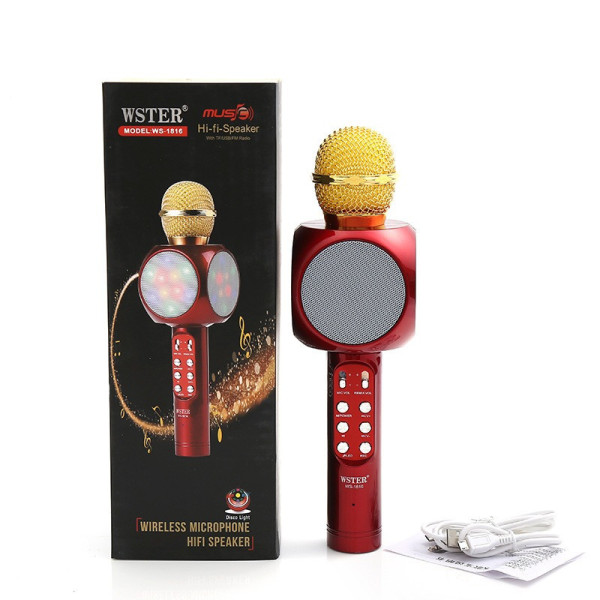 Мікрофон караоке WSTER WS-1816 — бездротовий Bluetooth-мікрофон зі cвітмузикою слотом USB і FM тюнером