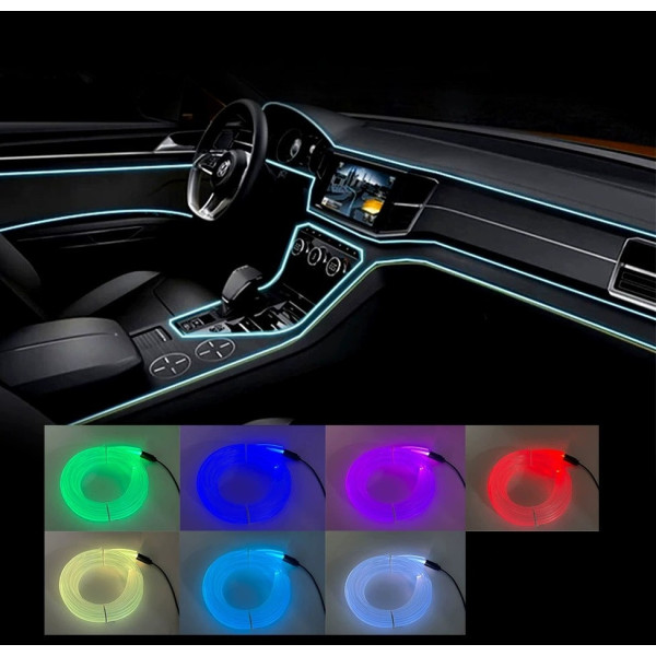 Подсветка салона авто RGB меняет 7 цветов, приборка, Гибкий неон 5 метров, неоновая подсветка авто, USB