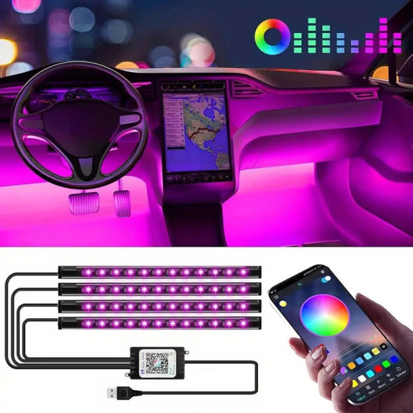 Світлодіодні стрічки RGB для салону автомобіля з керуванням через застосунок по штрихкоду