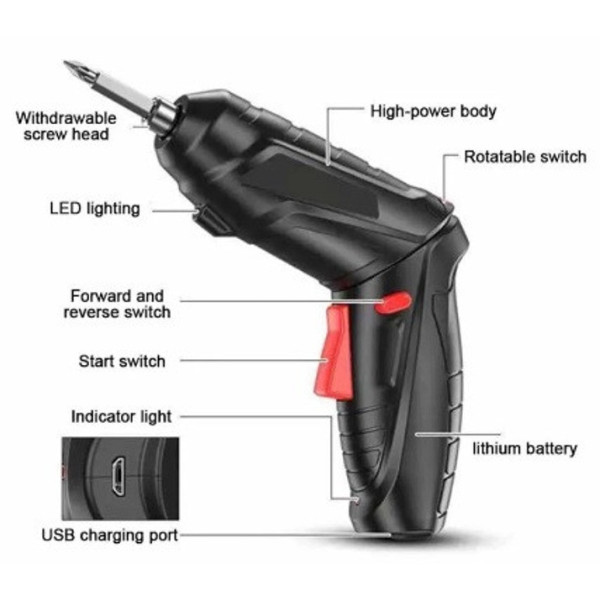 Мини электроотвертка аккумуляторная с насадками в кейсе USB / Шуруповерт Onkel.J 48в1