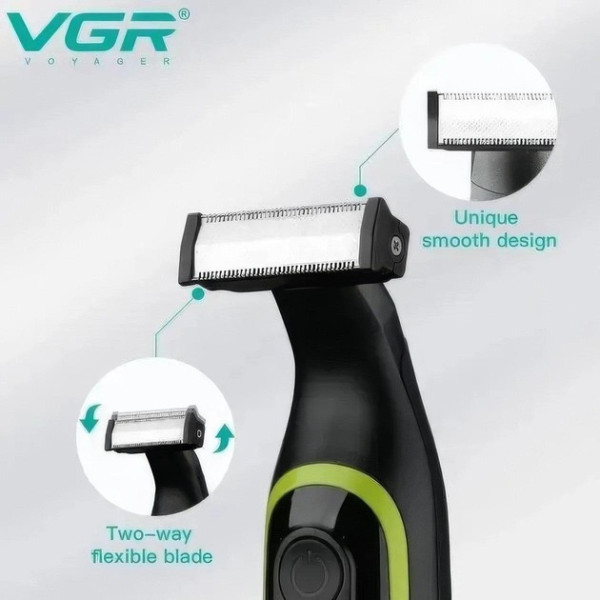 Аккумуляторный триммер для бороды и усов VGR V-017 3 насадки IPX5 / Электробритва для лица