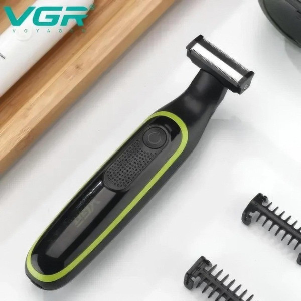 Аккумуляторный триммер для бороды и усов VGR V-017 3 насадки IPX5 / Электробритва для лица