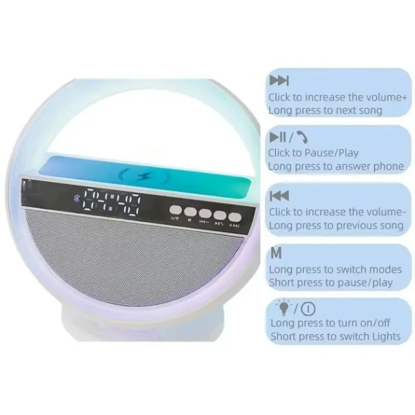 Аккумуляторный ночник-Bluetooth колонка с часами, быстрой зарядкой и RGB подсветкой G5 Ночник-колонка