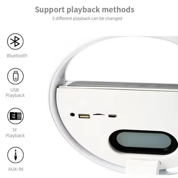 Аккумуляторный ночник-Bluetooth колонка с часами, быстрой зарядкой и RGB подсветкой G5 Ночник-колонка