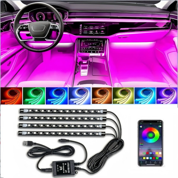 Світлодіодні стрічки RGB для салону автомобіля з керуванням через застосунок по штрихкоду