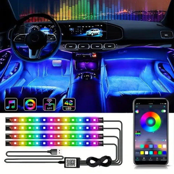 Світлодіодні стрічки RGB для салону автомобіля з керуванням через застосунок по штрихкоду