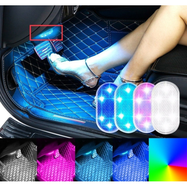Світильник акумуляторний RGB 2 штуки для салону авто, Світло в салон автомобіля із сенсорним датчиком