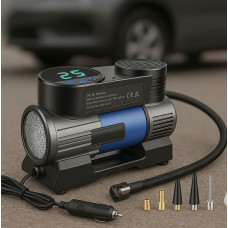 Цифровий автомобільний компресор AND 25521 з дисплеєм і комплектом насадок