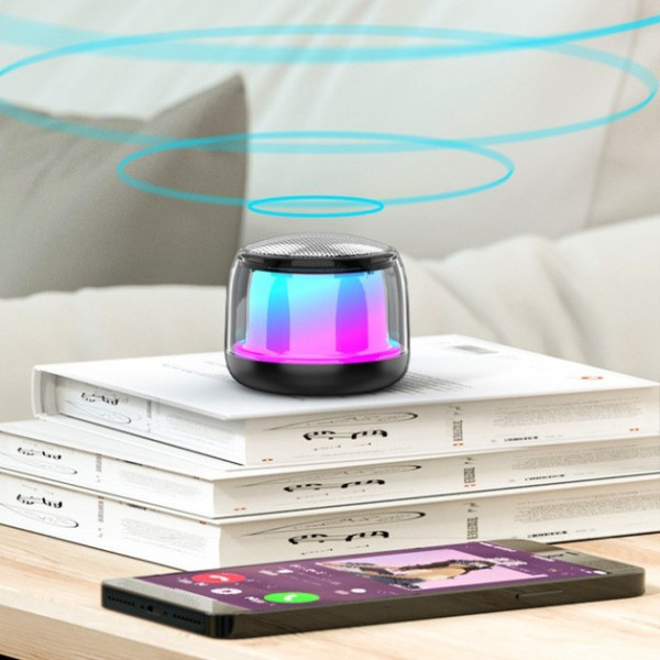 Вологозахищена портативна Bluetooth колонка із синьо-фіолетовою підсвіткою
