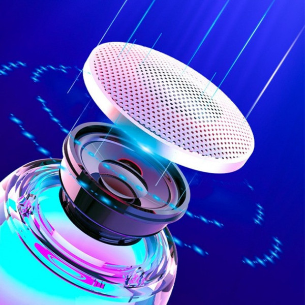 Вологозахищена портативна Bluetooth колонка із синьо-фіолетовою підсвіткою