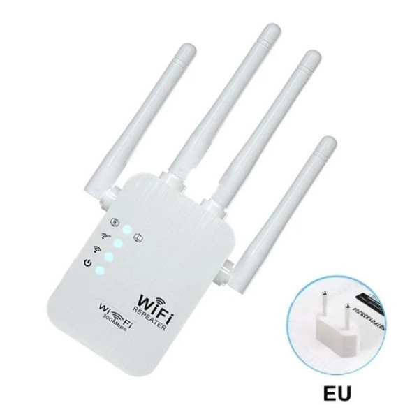 Усилитель Wi-Fi сигнала 2.4 ГГц 300 Мбит/с 4 антенны режимы AP WPS LAN