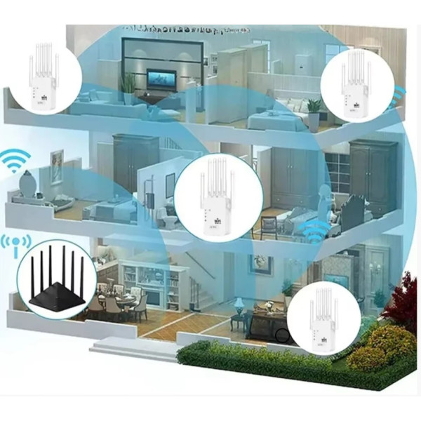 Дводіапазонний Wi-Fi репітер 2.4 5 ГГц 1200 Мбіт/с 6 антен RJ45 режим AP