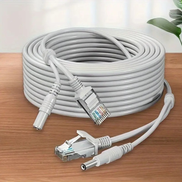 Кабель RJ45 DC 10 м для відеоспостереження комбінований мідний подовжувач живлення