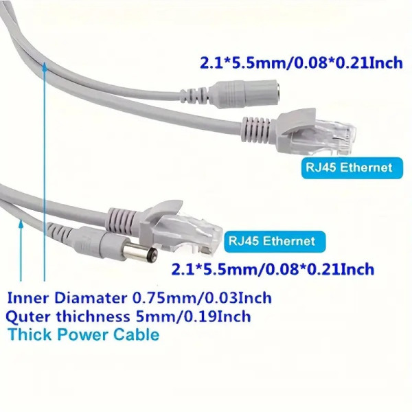 Кабель RJ45 DC 10 м для відеоспостереження комбінований мідний подовжувач живлення