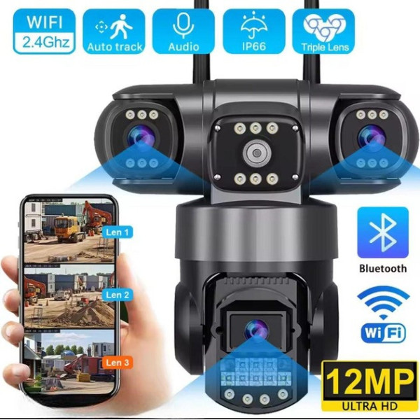 Уличная IP камера V380 SC28-W 12 МП 4 объектива поддержка V380 PRO