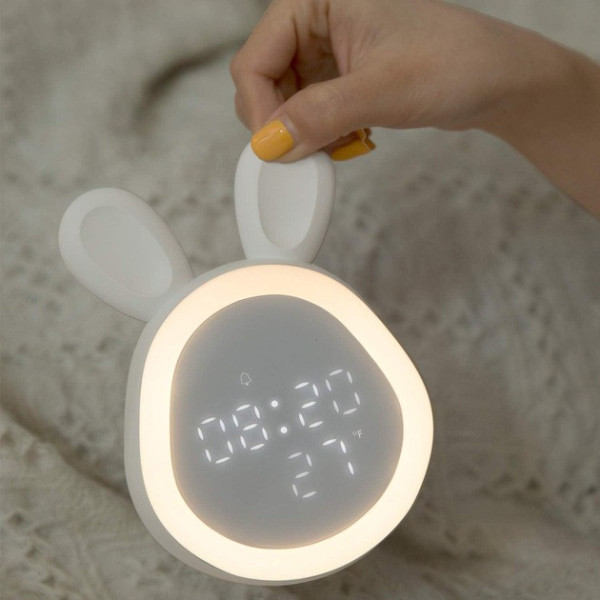 Детские LED часы Зайчик с подсветкой будильником и сенсором температуры на аккумуляторе USB
