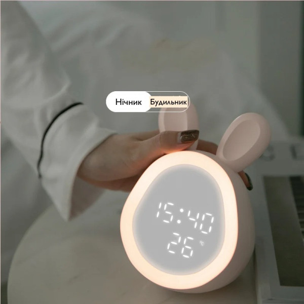 Детские LED часы Зайчик с подсветкой будильником и сенсором температуры на аккумуляторе USB